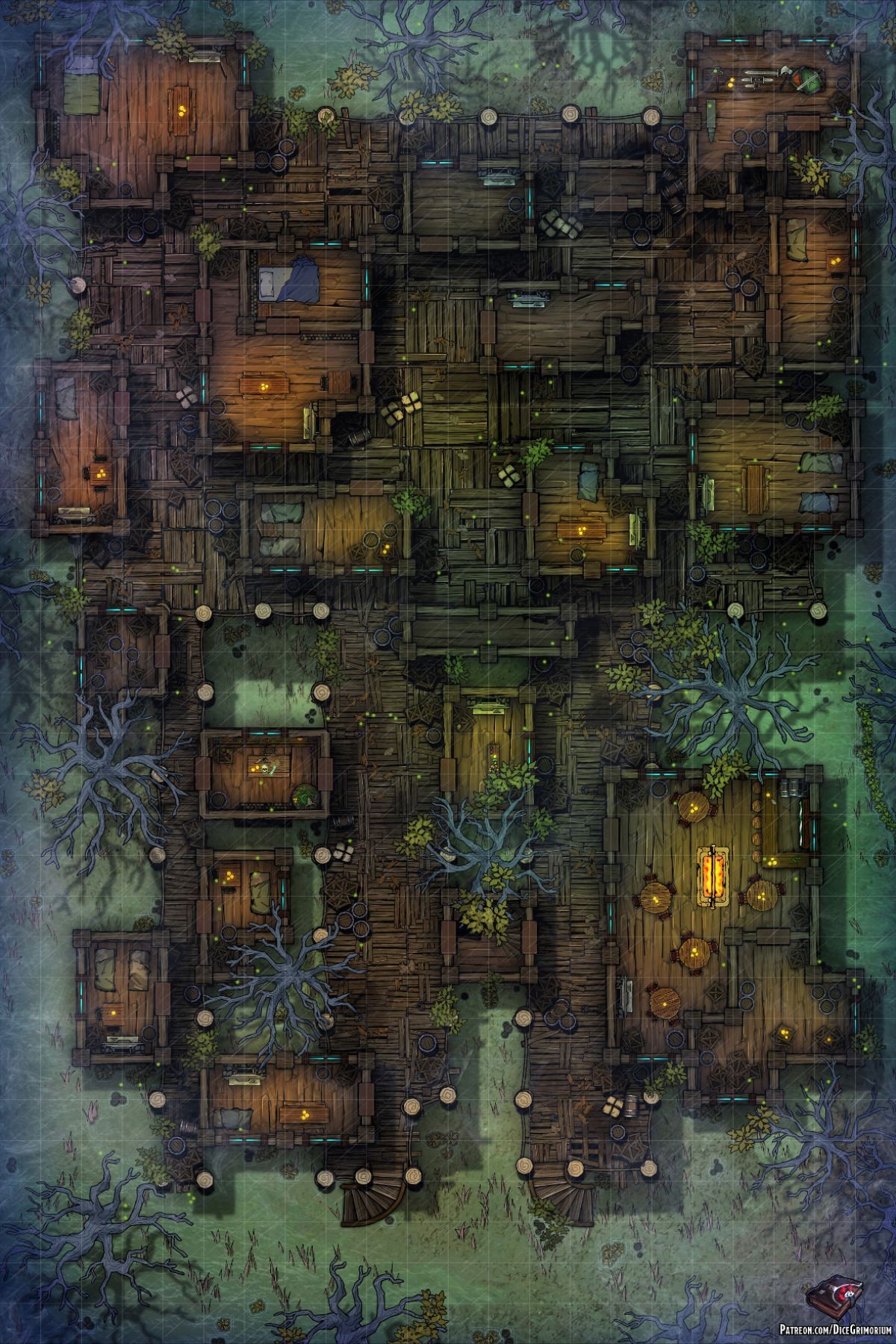 swamp map dnd, carte de JDR fantasy (1200×1800 pixels) — battlemap pour Roll20 et Foundry VTT.