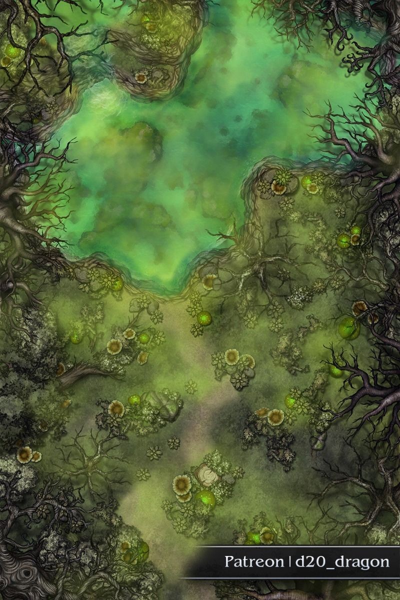 swamp map dnd, carte de JDR fantasy (800×1200 pixels) — battlemap pour Roll20 et Foundry VTT.