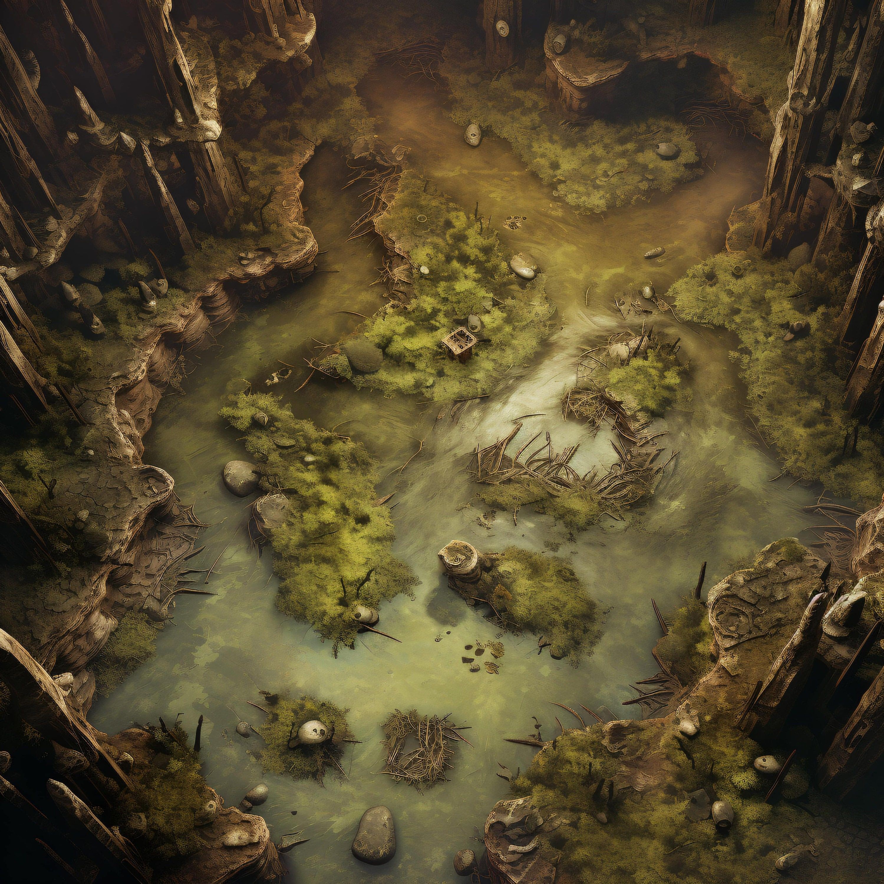 swamp map dnd, carte de JDR fantasy (3000×3000 pixels) — battlemap pour Roll20 et Foundry VTT.