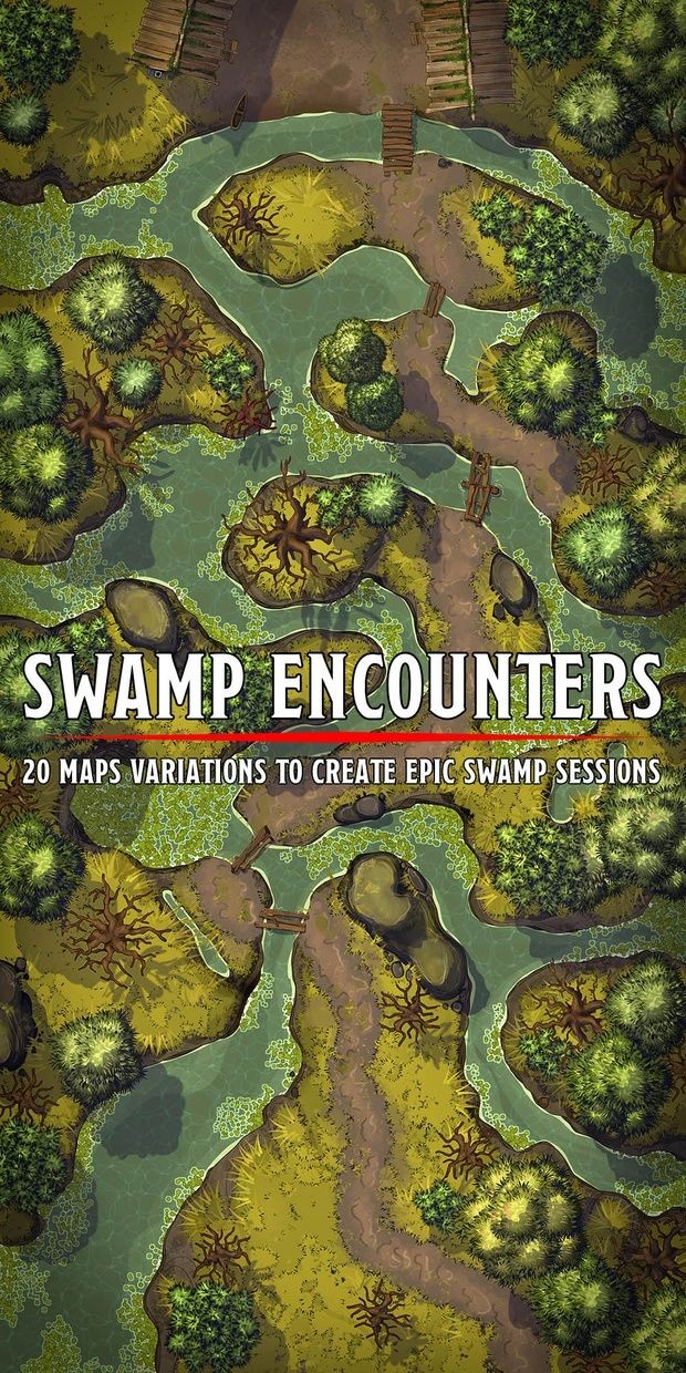 swamp map dnd, carte de JDR fantasy (620×1240 pixels) — battlemap pour Roll20 et Foundry VTT.