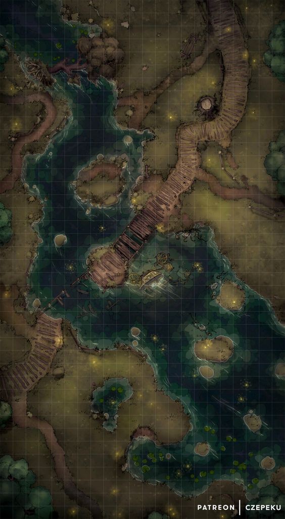 swamp map dnd, carte de JDR fantasy (564×1025 pixels) — battlemap pour Roll20 et Foundry VTT.