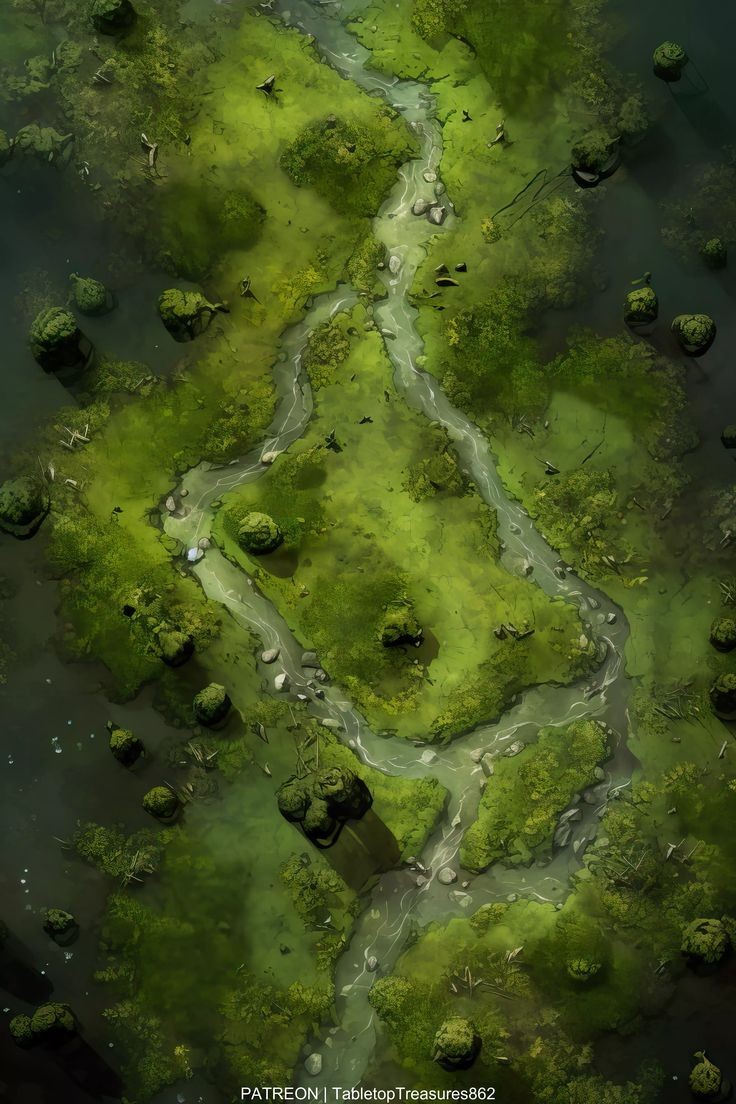 swamp map dnd, carte de JDR fantasy (736×1104 pixels) — battlemap pour Roll20 et Foundry VTT.