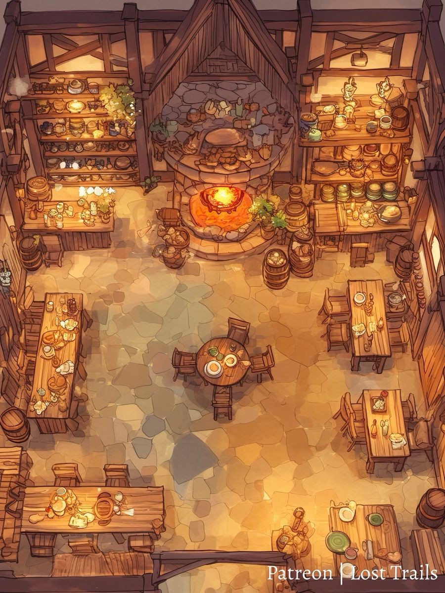 tavern map, carte de JDR fantasy (900×1200 pixels) — battlemap pour Roll20 et Foundry VTT.
