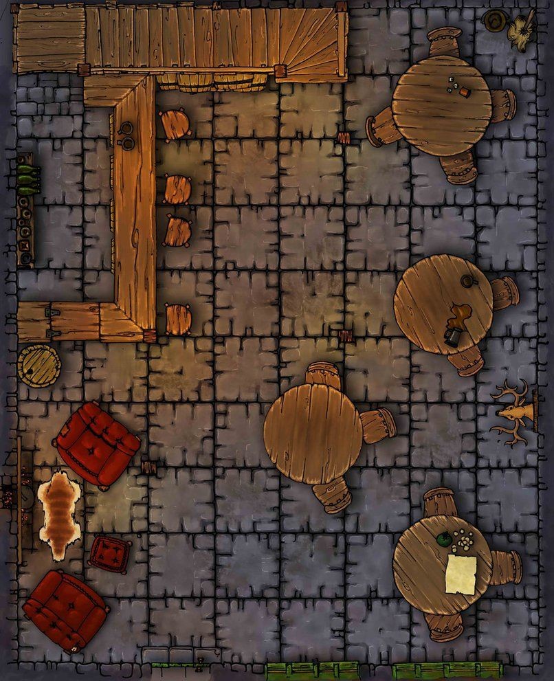 tavern map dnd, carte de JDR fantasy (806×991 pixels) — battlemap pour Roll20 et Foundry VTT.