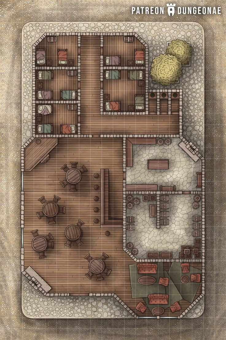 tavern map dnd, carte de JDR fantasy (736×1104 pixels) — battlemap pour Roll20 et Foundry VTT.