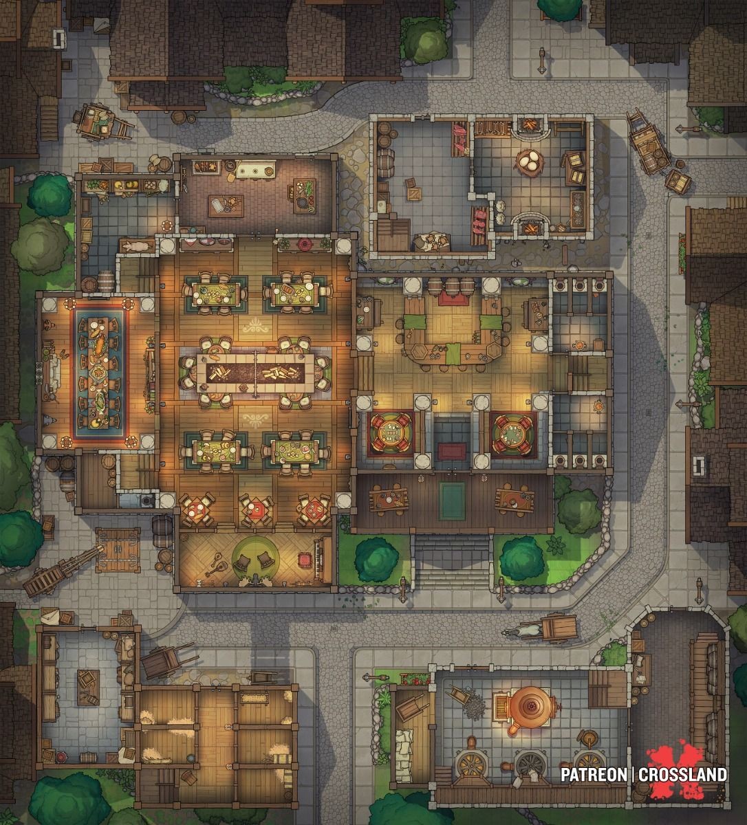 tavern map dnd, carte de JDR fantasy (1086×1200 pixels) — battlemap pour Roll20 et Foundry VTT.