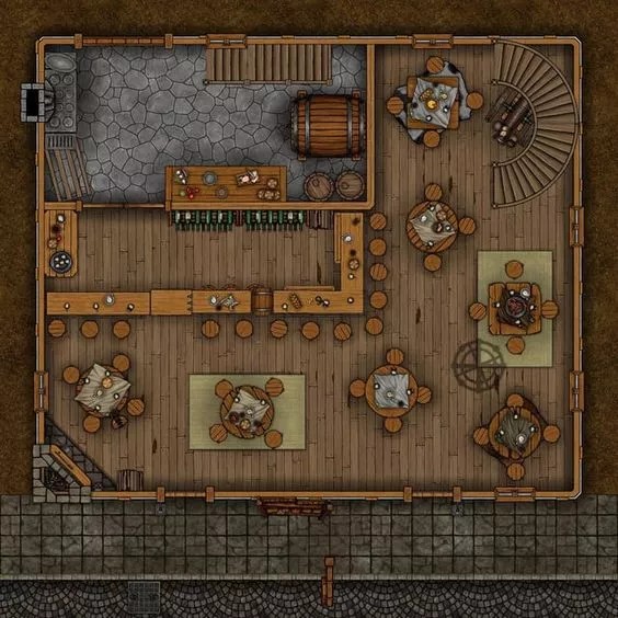 tavern map dnd, carte de JDR fantasy (564×564 pixels) — battlemap pour Roll20 et Foundry VTT.