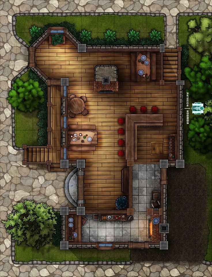 tavern map dnd, carte de JDR fantasy (736×962 pixels) — battlemap pour Roll20 et Foundry VTT.