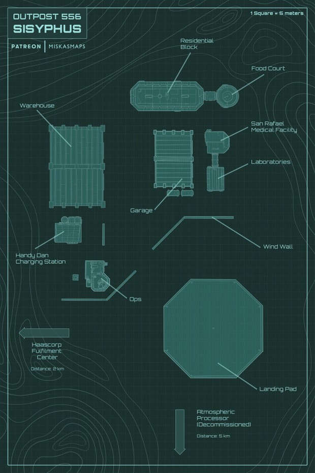 tech outpost map, carte de JDR science-fiction (620×930 pixels) — battlemap pour Roll20 et Foundry VTT.