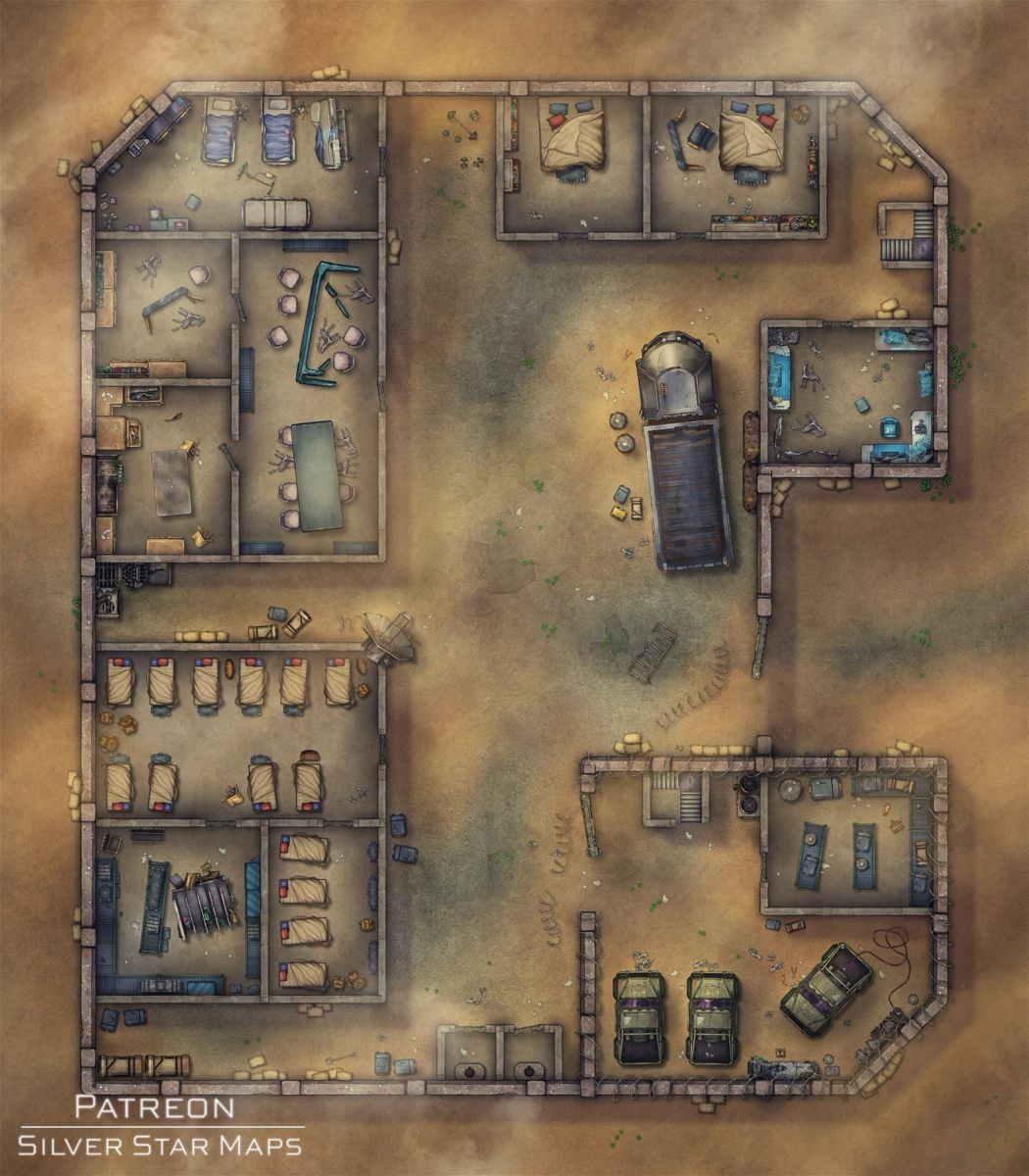 tech outpost map, carte de JDR science-fiction (1050×1200 pixels) — battlemap pour Roll20 et Foundry VTT.