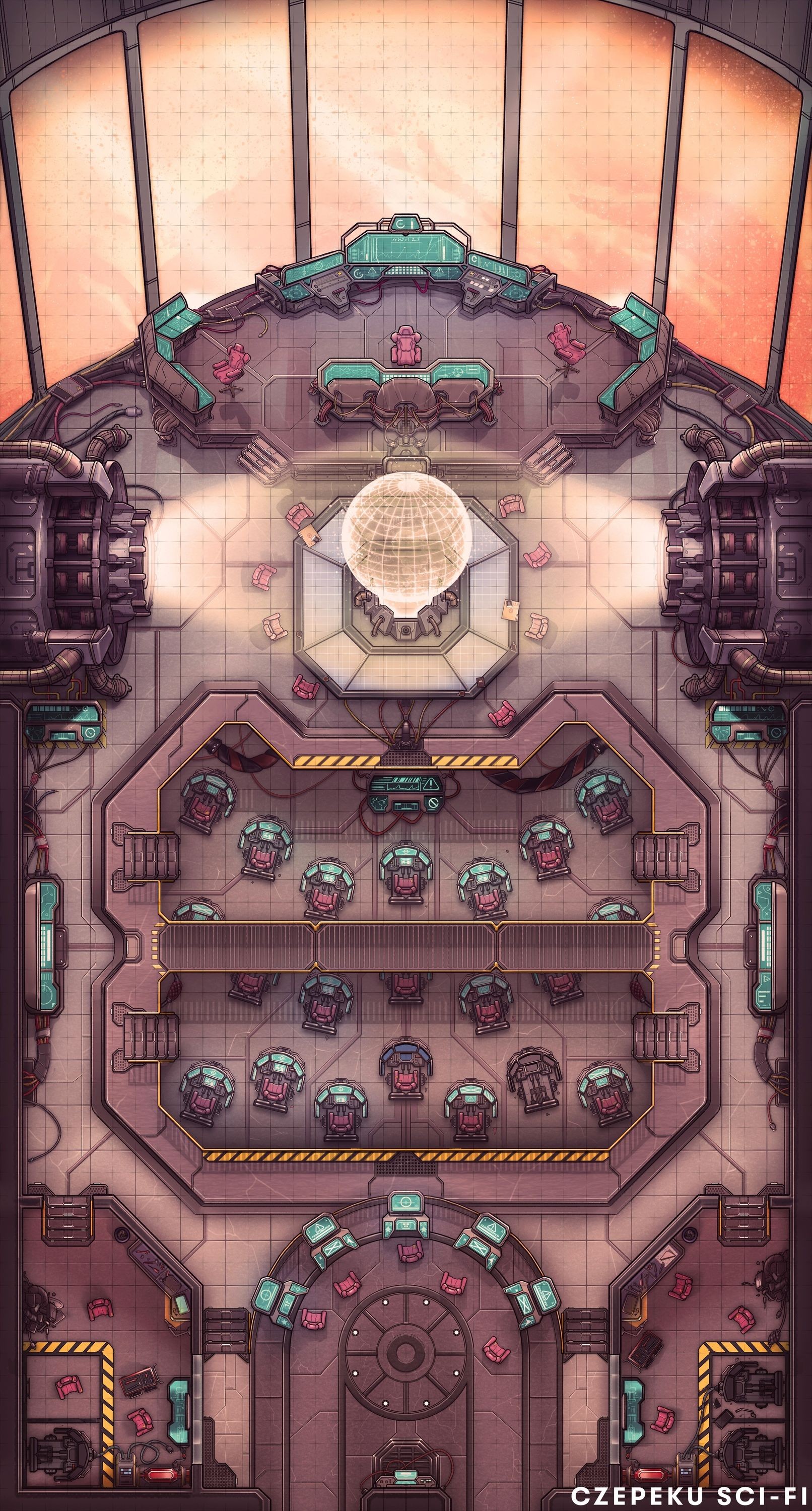 tech outpost map, carte de JDR science-fiction (1612×3000 pixels) — battlemap pour Roll20 et Foundry VTT.