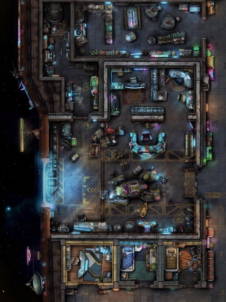 tech outpost map, carte de JDR science-fiction (768×1024 pixels) — battlemap pour Roll20 et Foundry VTT.