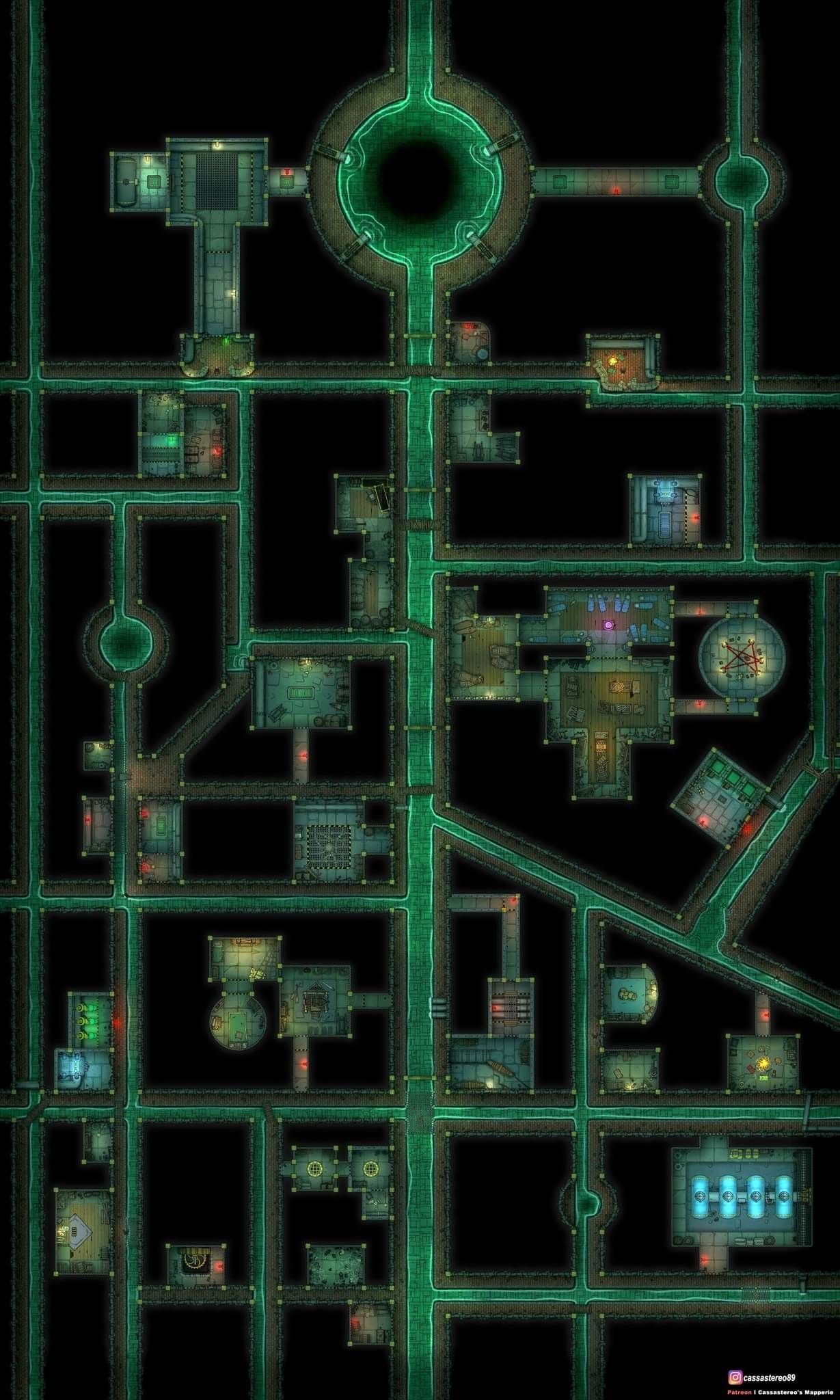 tech outpost map, carte de JDR science-fiction (1229×2048 pixels) — battlemap pour Roll20 et Foundry VTT.