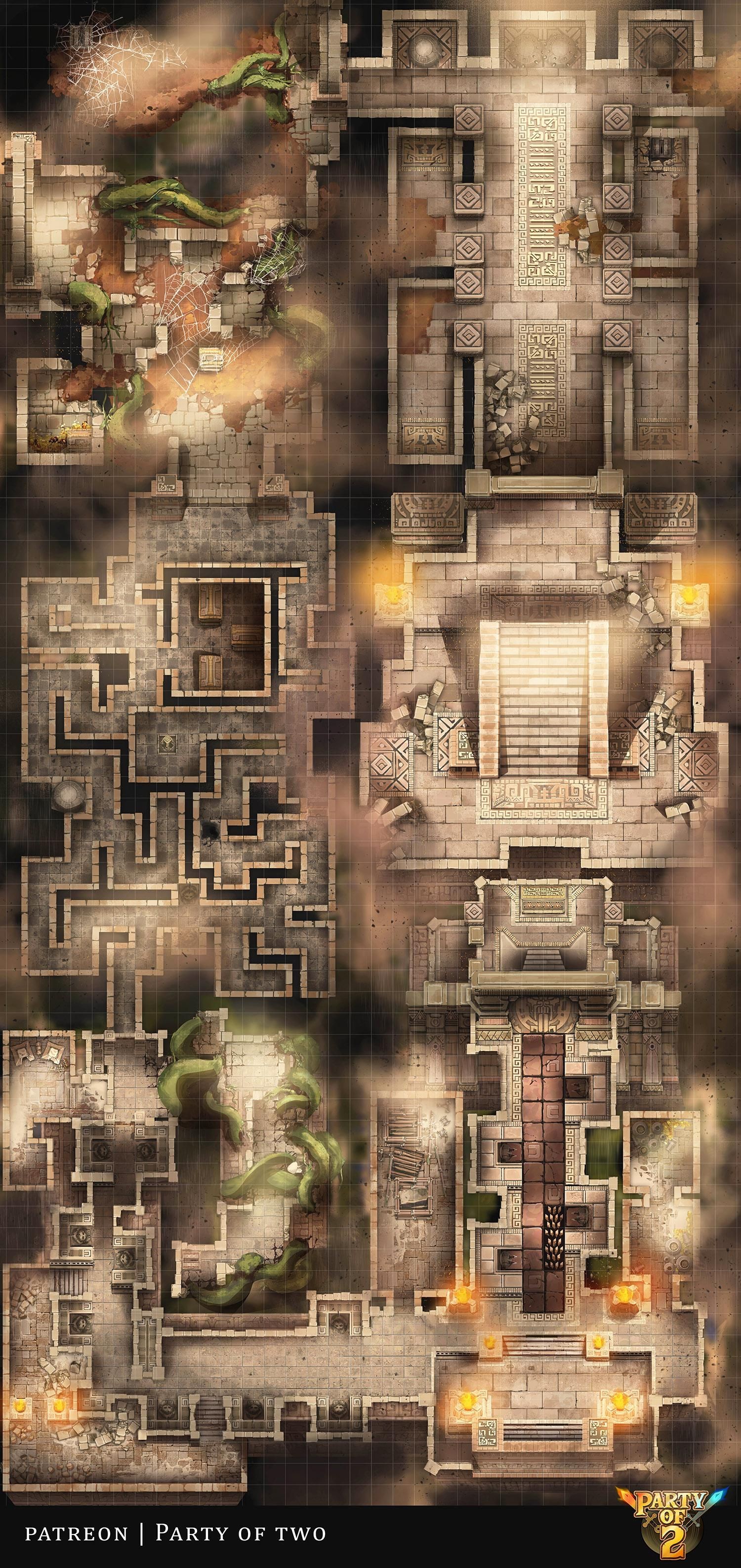 temple map dnd, carte de JDR fantasy (1500×3175 pixels) — battlemap pour Roll20 et Foundry VTT.