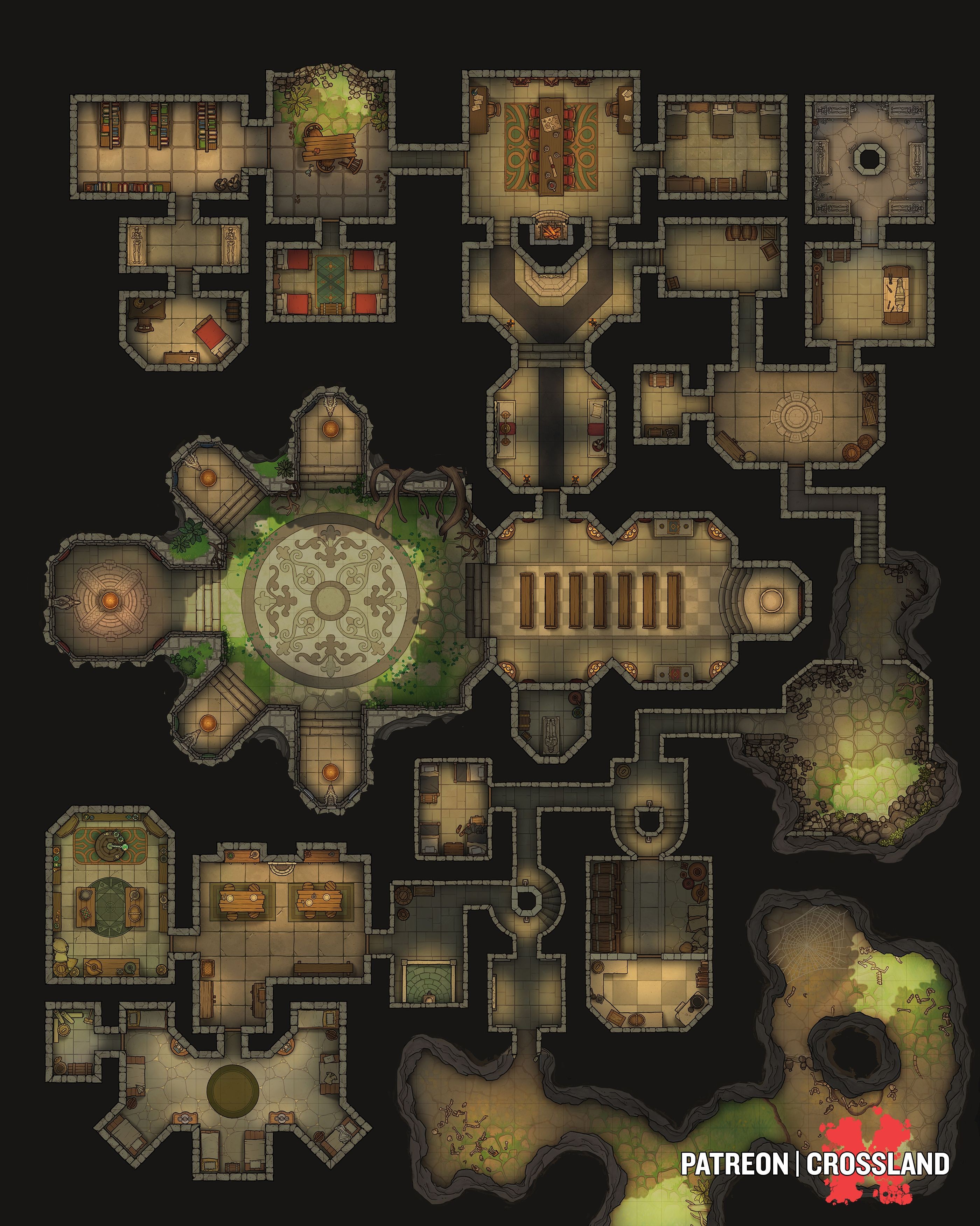 temple map dnd, carte de JDR fantasy (2800×3500 pixels) — battlemap pour Roll20 et Foundry VTT.