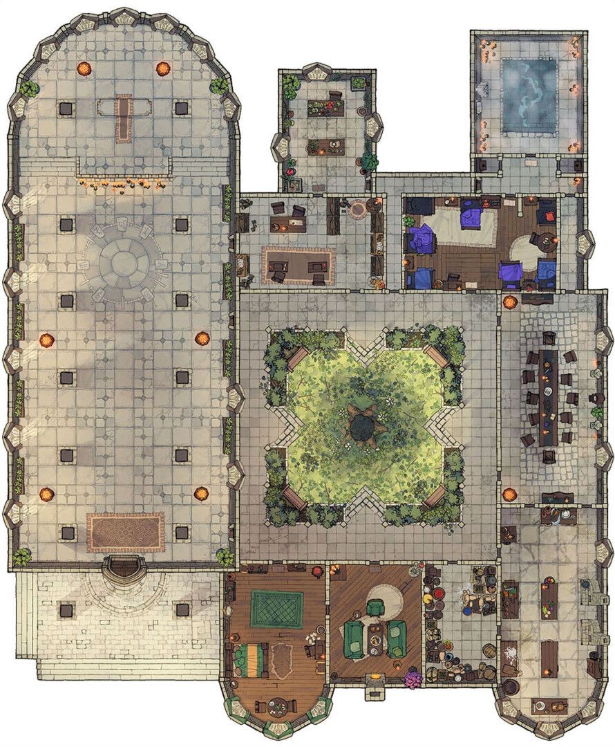 temple map dnd, carte de JDR fantasy (890×1080 pixels) — battlemap pour Roll20 et Foundry VTT.