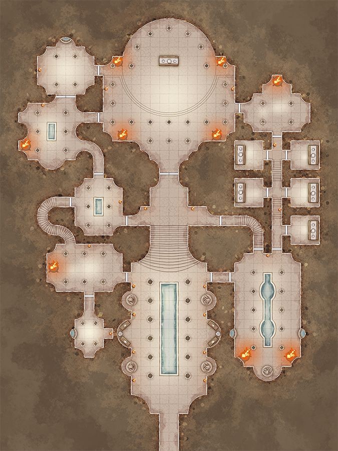 temple map dnd, carte de JDR fantasy (675×900 pixels) — battlemap pour Roll20 et Foundry VTT.