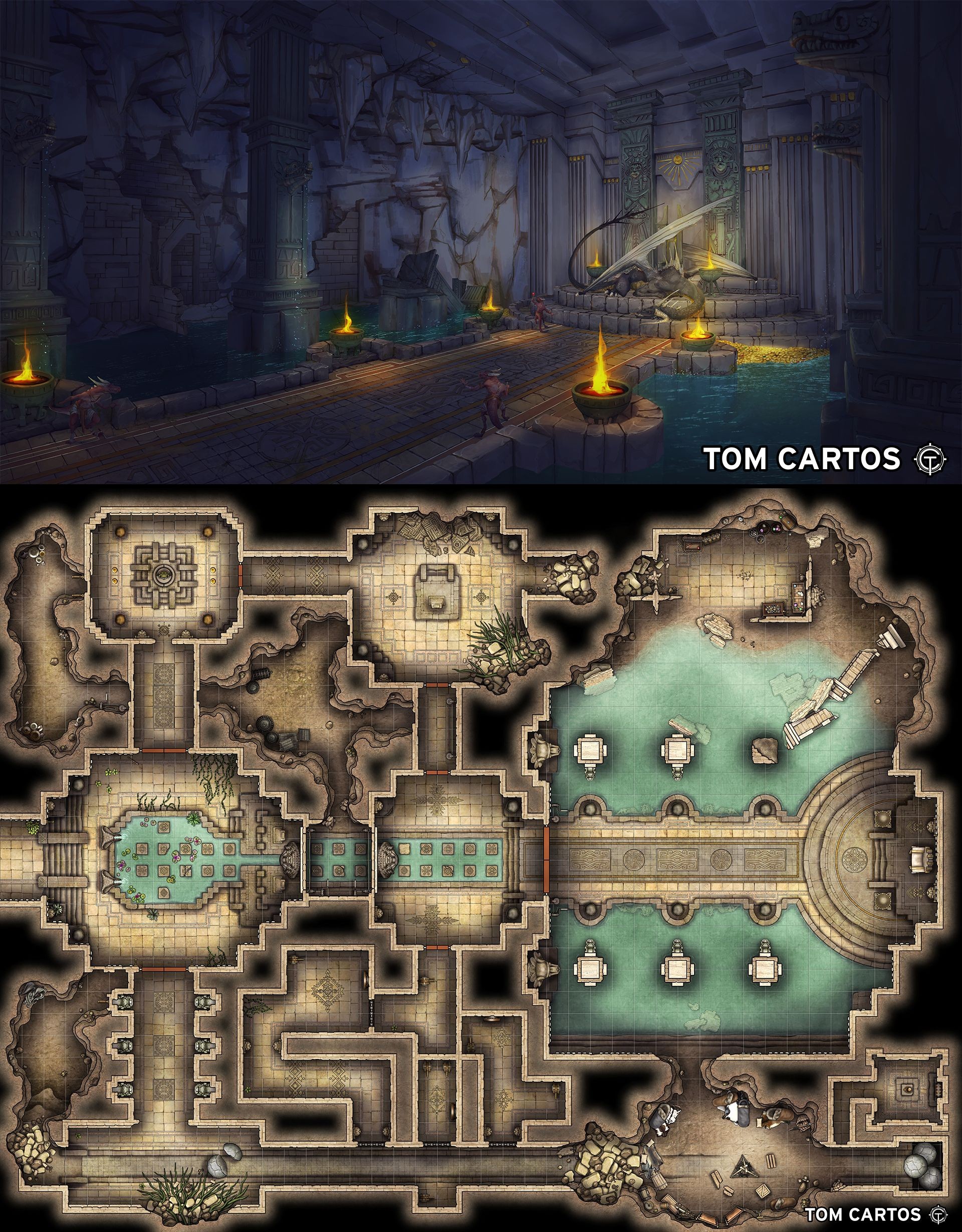 temple map dnd, carte de JDR fantasy (1920×2458 pixels) — battlemap pour Roll20 et Foundry VTT.