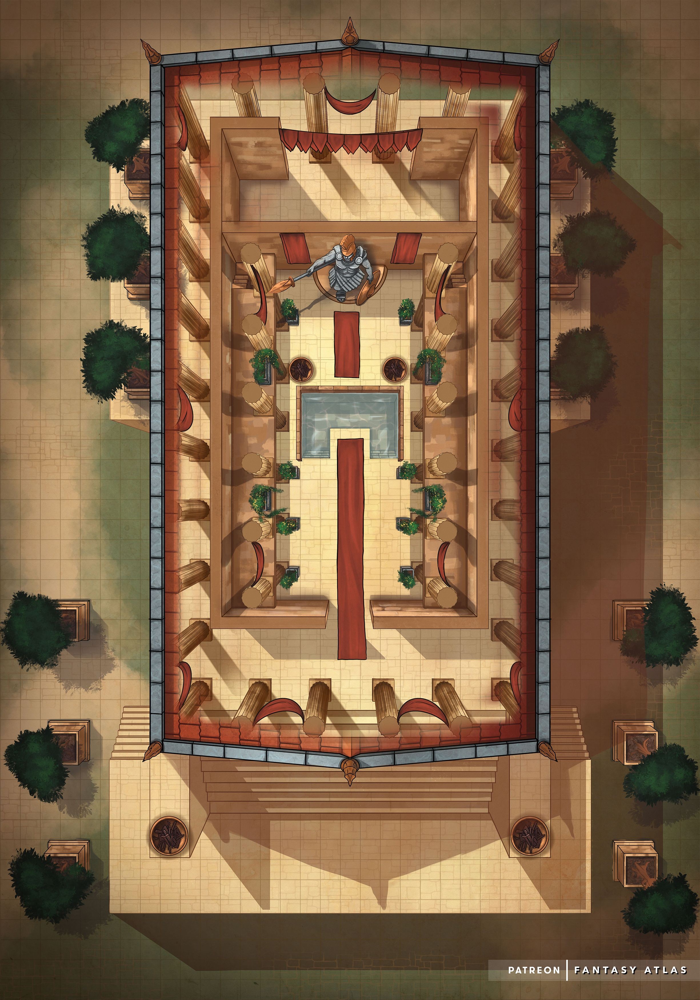 temple map dnd, carte de JDR fantasy (2450×3500 pixels) — battlemap pour Roll20 et Foundry VTT.