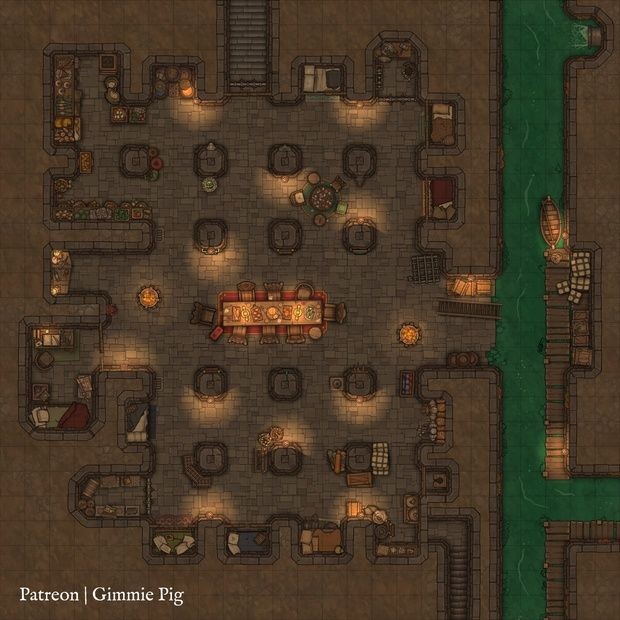 thieves den map dnd, carte de JDR fantasy (620×620 pixels) — battlemap pour Roll20 et Foundry VTT.