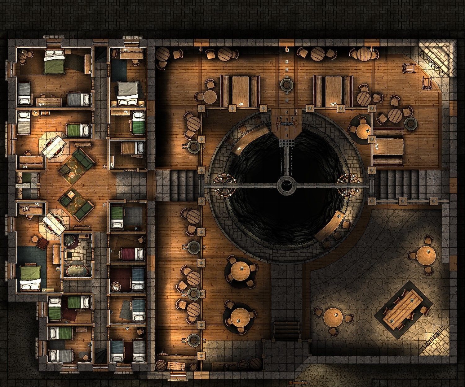 thieves den map dnd, carte de JDR fantasy (1500×1250 pixels) — battlemap pour Roll20 et Foundry VTT.