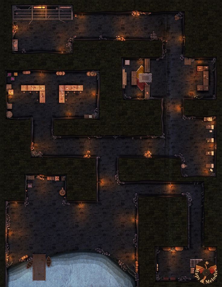 thieves den map dnd, carte de JDR fantasy (736×952 pixels) — battlemap pour Roll20 et Foundry VTT.