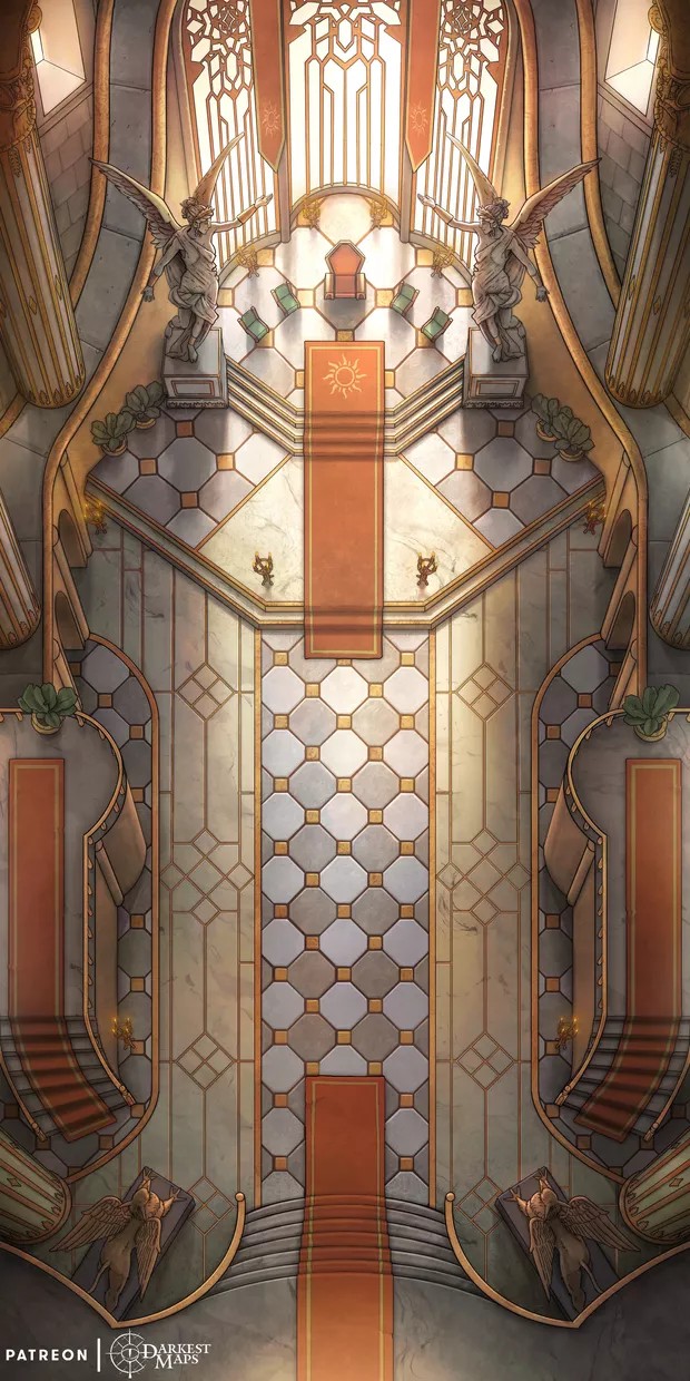 throne room map dnd, carte de JDR fantasy (620×1240 pixels) — battlemap pour Roll20 et Foundry VTT.