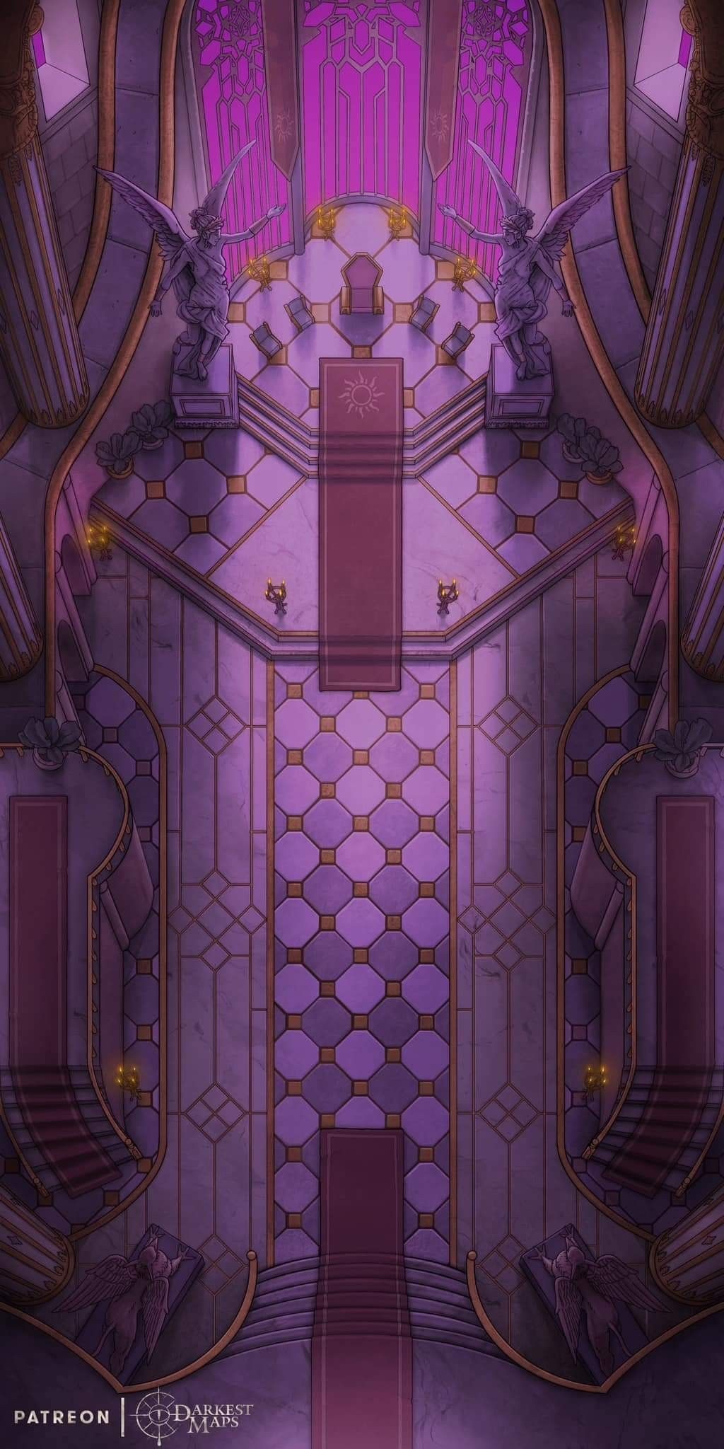 throne room map dnd, carte de JDR fantasy (1024×2048 pixels) — battlemap pour Roll20 et Foundry VTT.