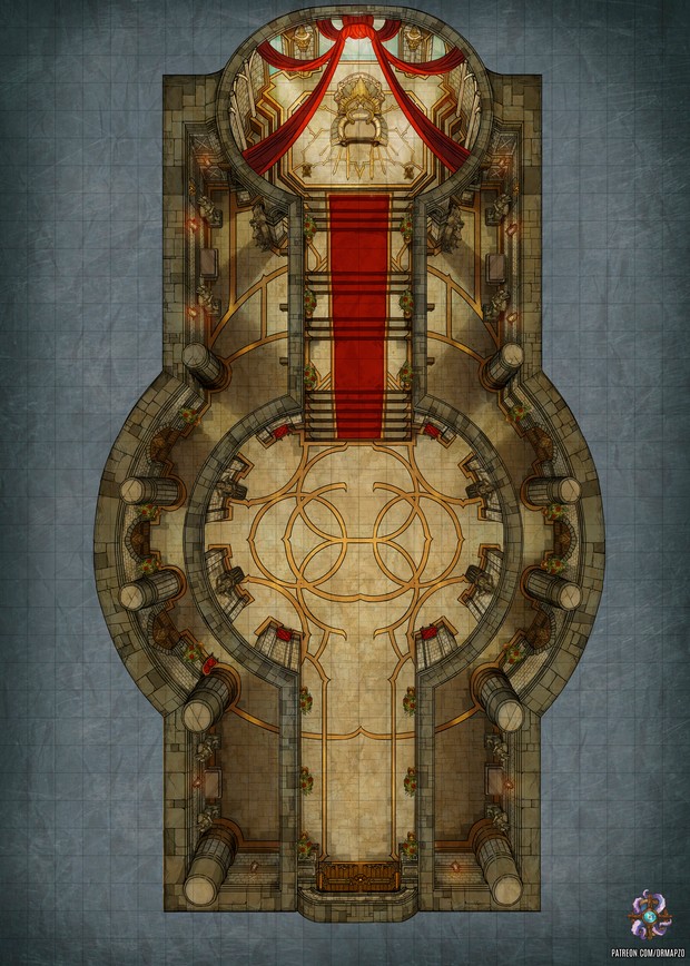 throne room map dnd, carte de JDR fantasy (620×868 pixels) — battlemap pour Roll20 et Foundry VTT.