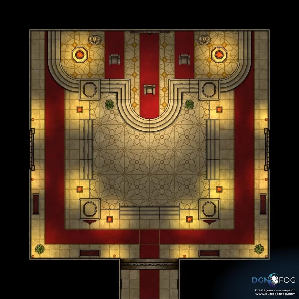 throne room map dnd, carte de JDR fantasy (1000×1000 pixels) — battlemap pour Roll20 et Foundry VTT.