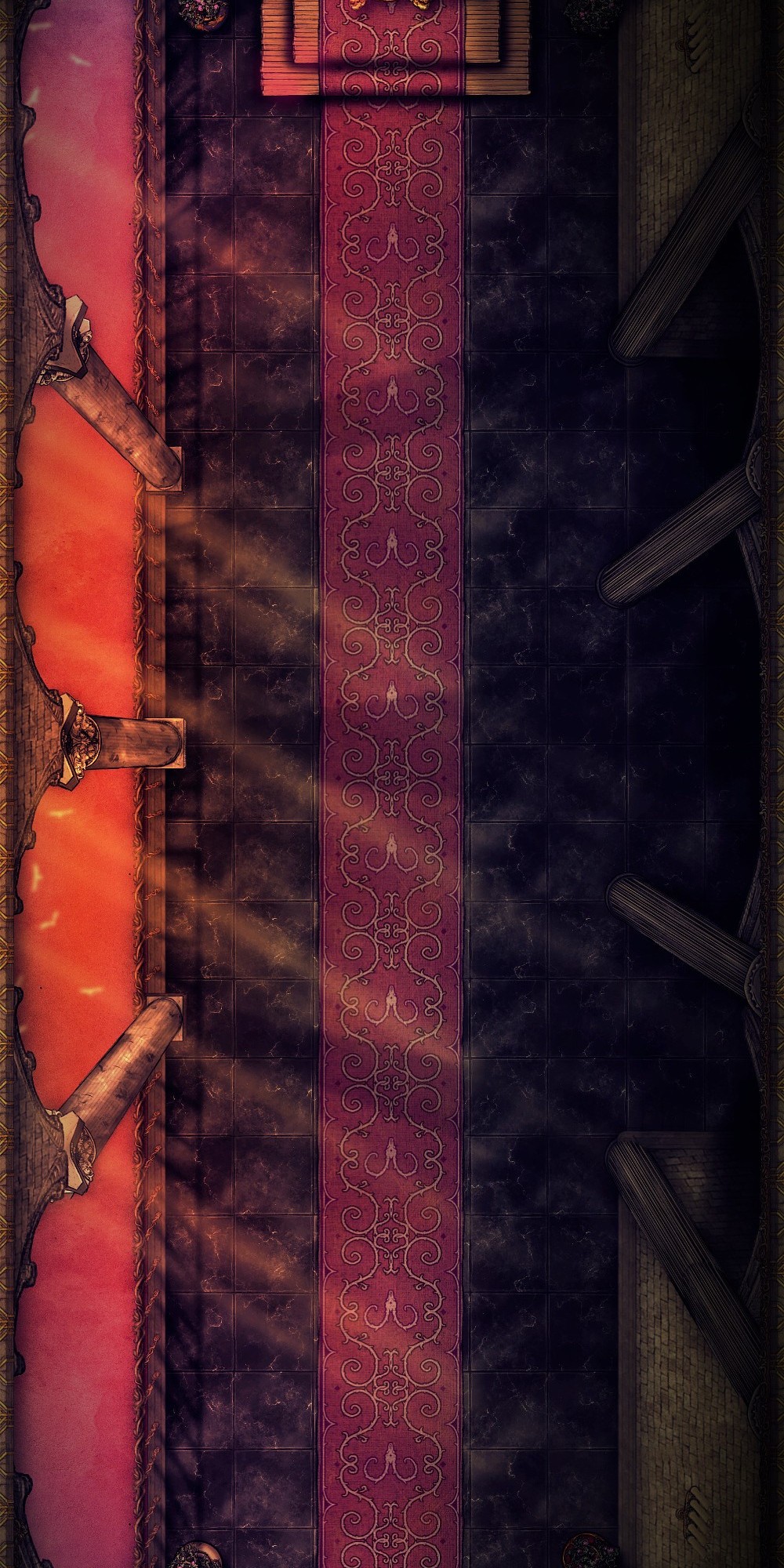 throne room map dnd, carte de JDR fantasy (1000×2000 pixels) — battlemap pour Roll20 et Foundry VTT.