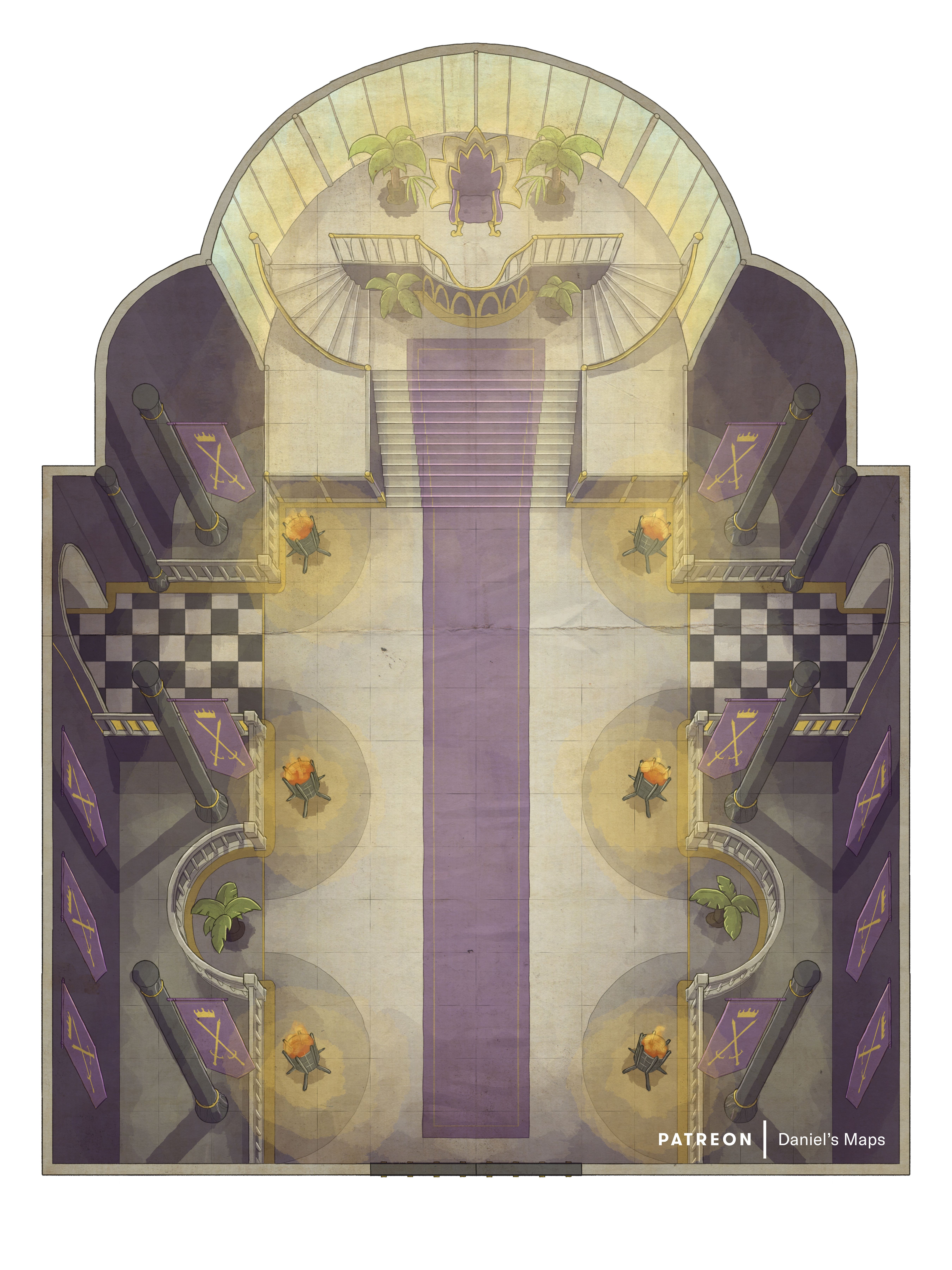 throne room map dnd, carte de JDR fantasy (5400×7200 pixels) — battlemap pour Roll20 et Foundry VTT.