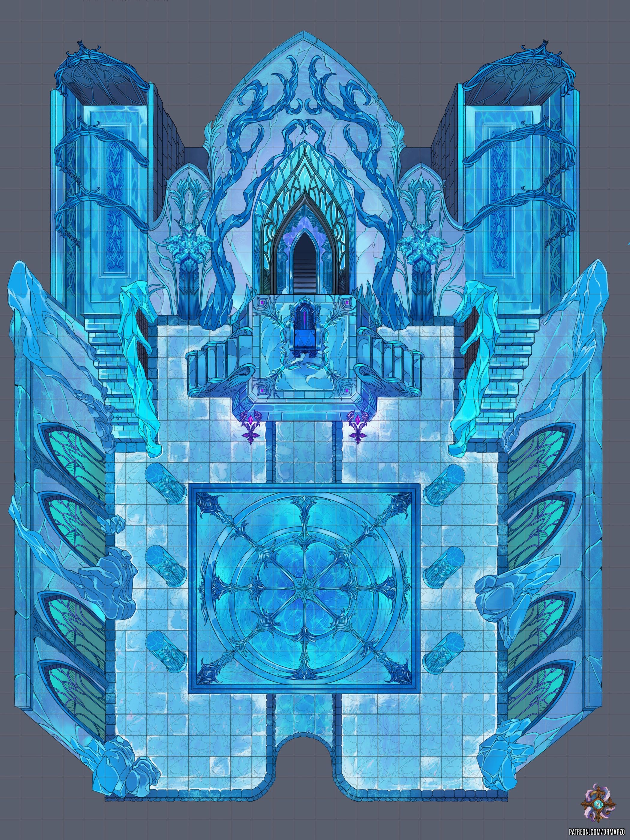 throne room map dnd, carte de JDR fantasy (2100×2800 pixels) — battlemap pour Roll20 et Foundry VTT.