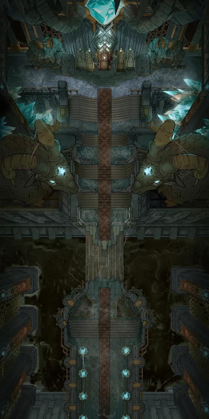 throne room map dnd, carte de JDR fantasy (725×1450 pixels) — battlemap pour Roll20 et Foundry VTT.