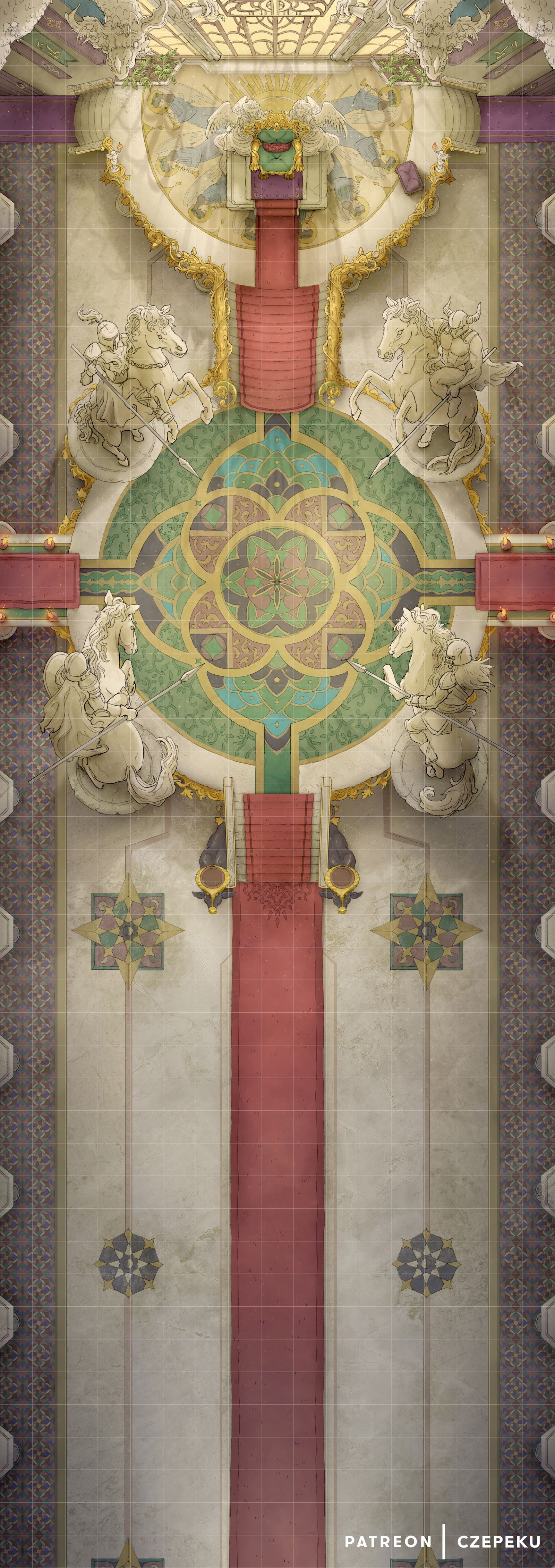 throne room map dnd, carte de JDR fantasy (1600×4518 pixels) — battlemap pour Roll20 et Foundry VTT.