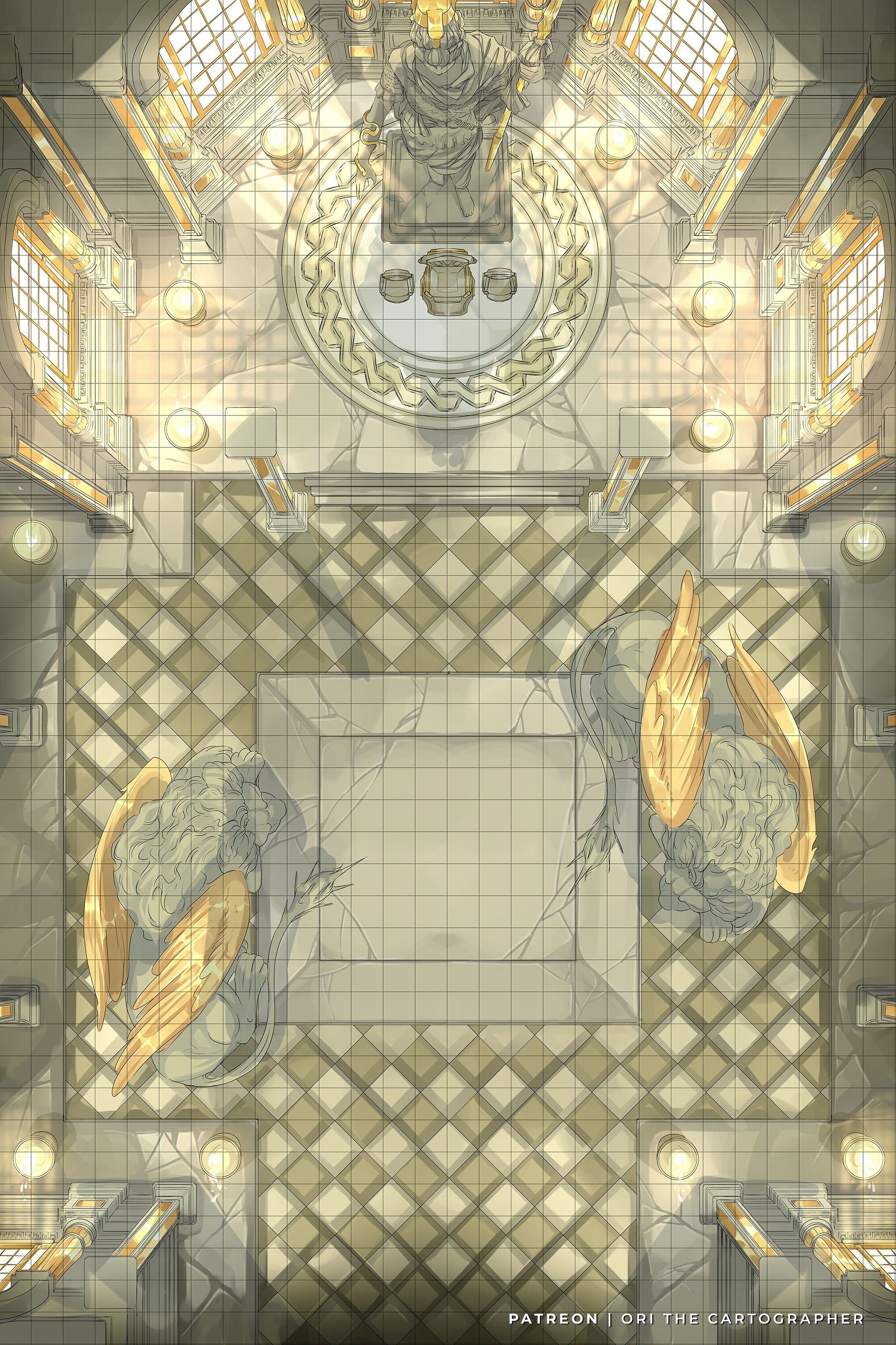 throne room map dnd, carte de JDR fantasy (2016×3024 pixels) — battlemap pour Roll20 et Foundry VTT.