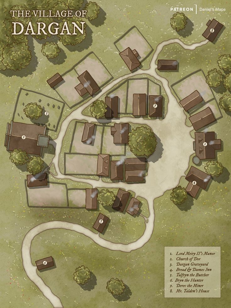village map fantasy, carte de JDR fantasy (736×981 pixels) — battlemap pour Roll20 et Foundry VTT.