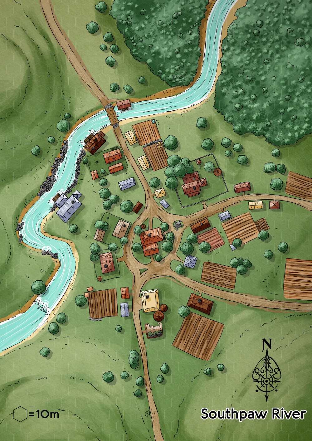 village map fantasy, carte de JDR fantasy (1000×1414 pixels) — battlemap pour Roll20 et Foundry VTT.