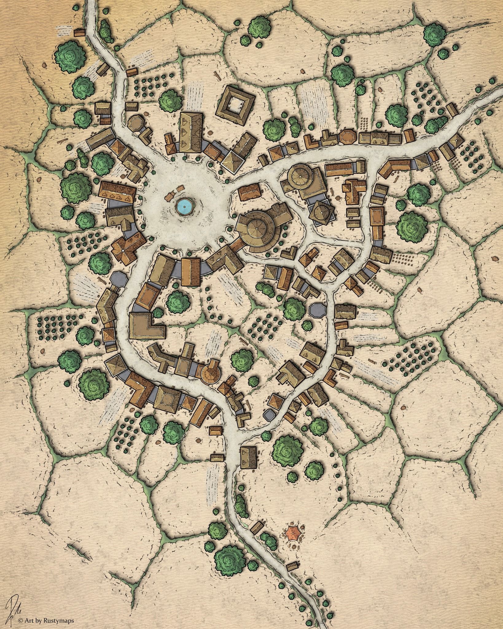 village map fantasy, carte de JDR fantasy (1638×2048 pixels) — battlemap pour Roll20 et Foundry VTT.