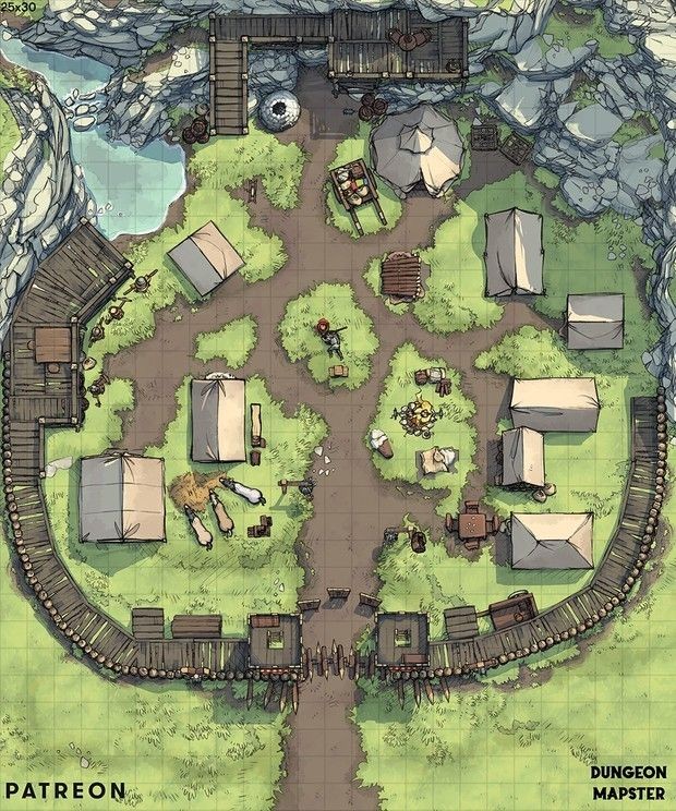 village map fantasy, carte de JDR fantasy (620×744 pixels) — battlemap pour Roll20 et Foundry VTT.