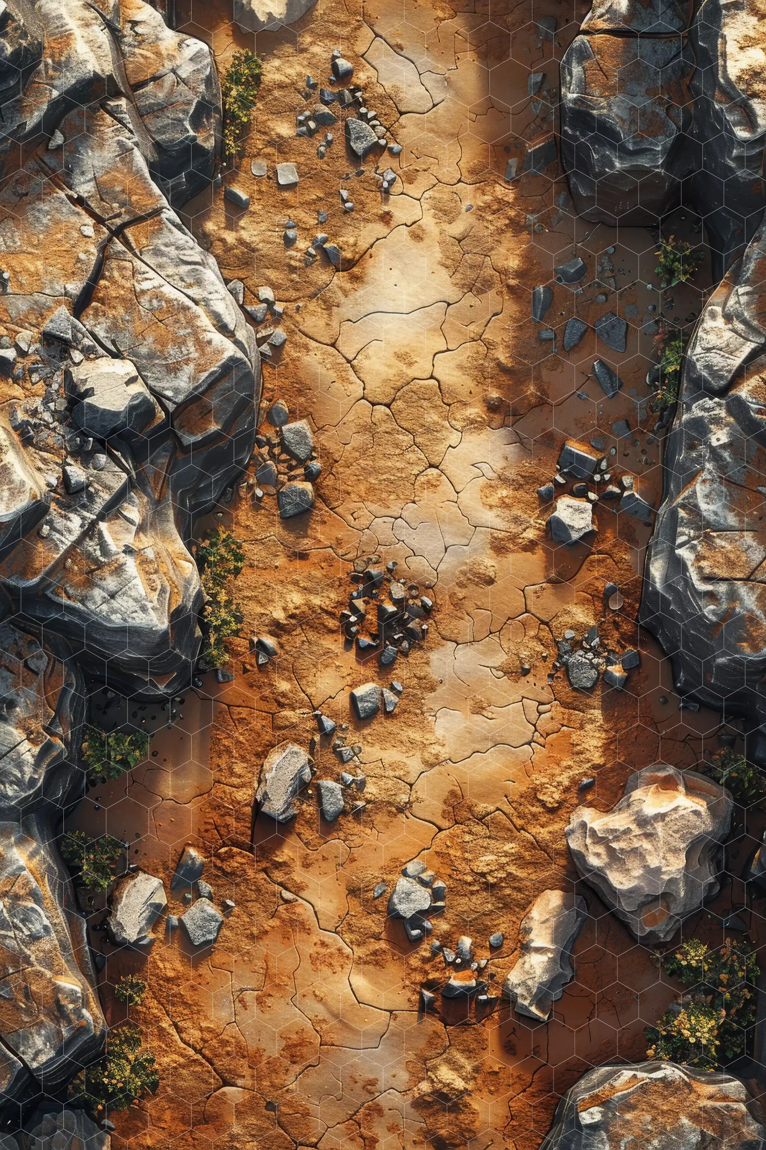 wasteland encounter map, carte de JDR post-apocalyptique (2688×4032 pixels) — battlemap pour Roll20 et Foundry VTT.