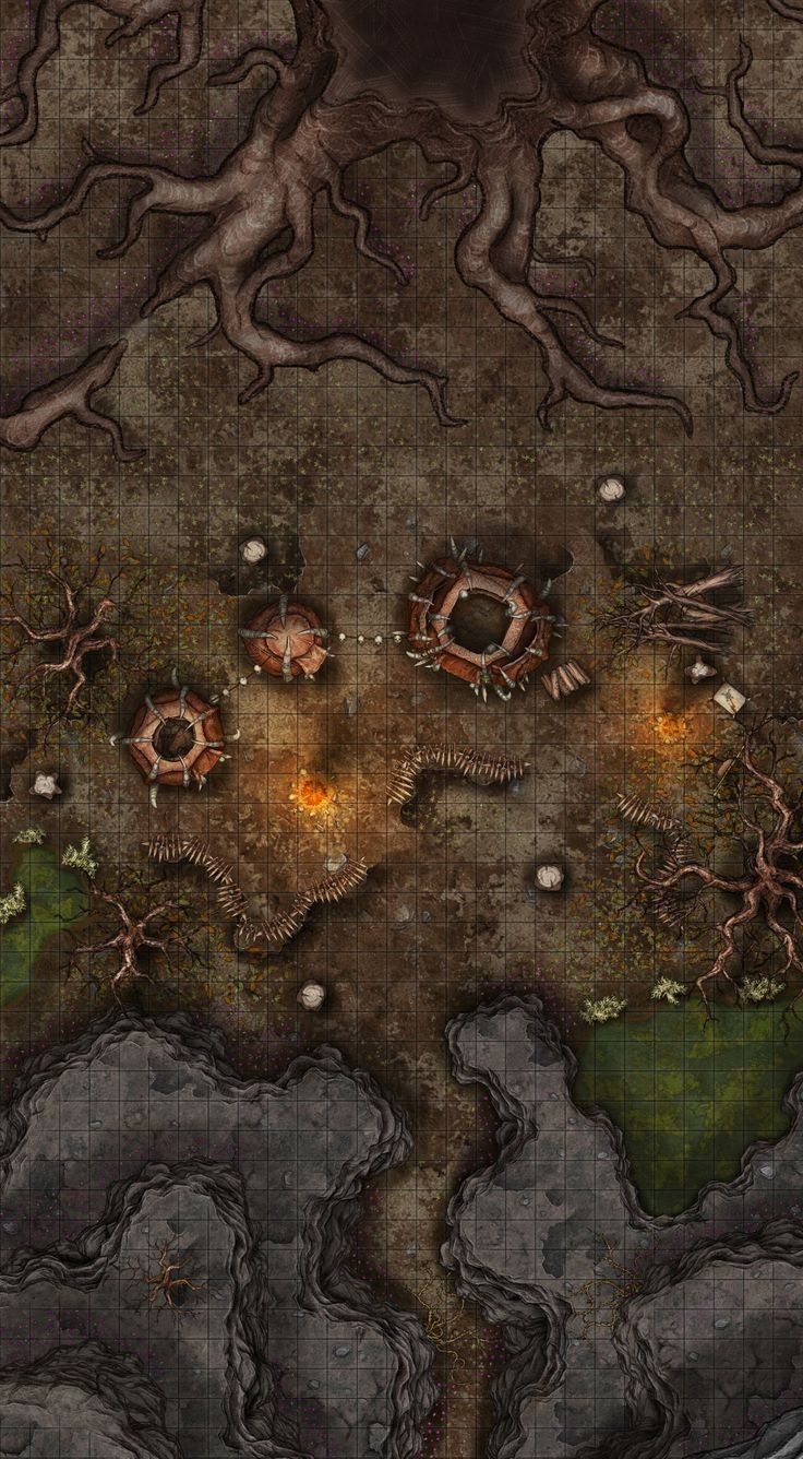 wasteland encounter map, carte de JDR post-apocalyptique (736×1336 pixels) — battlemap pour Roll20 et Foundry VTT.