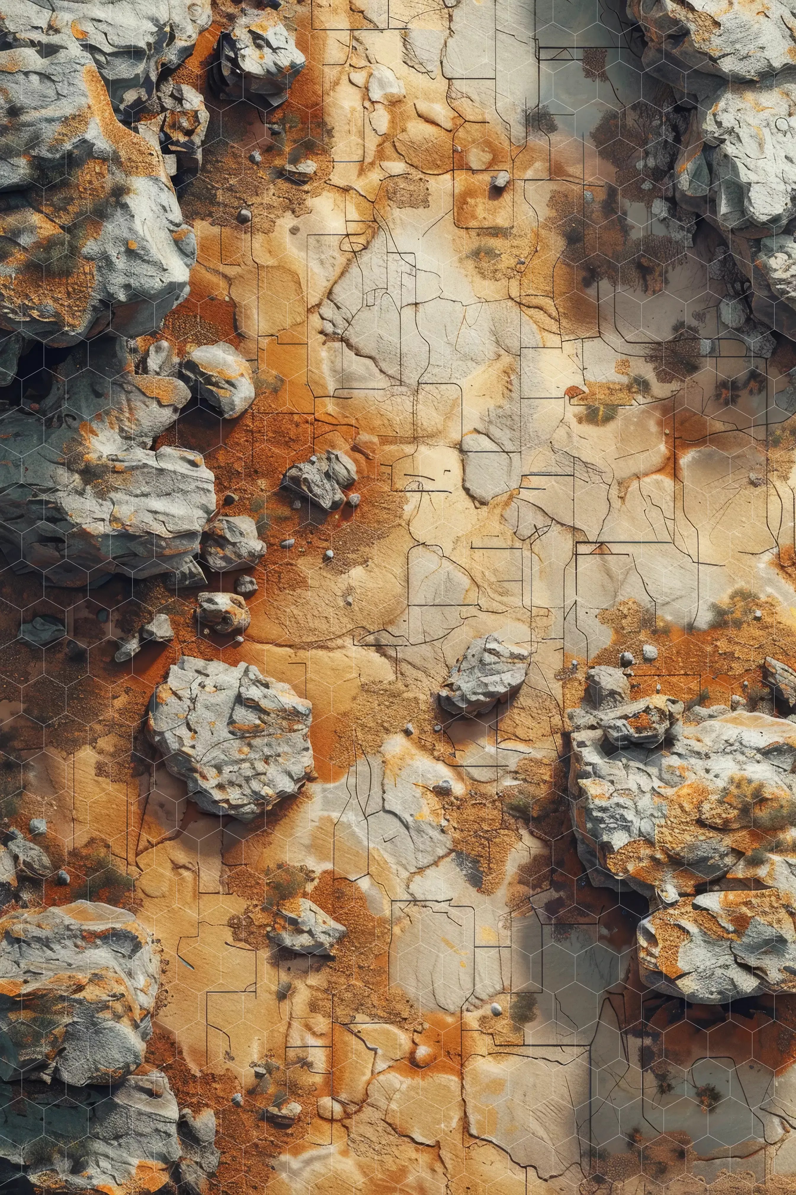 wasteland map, carte de JDR post-apocalyptique (2688×4032 pixels) — battlemap pour Roll20 et Foundry VTT.