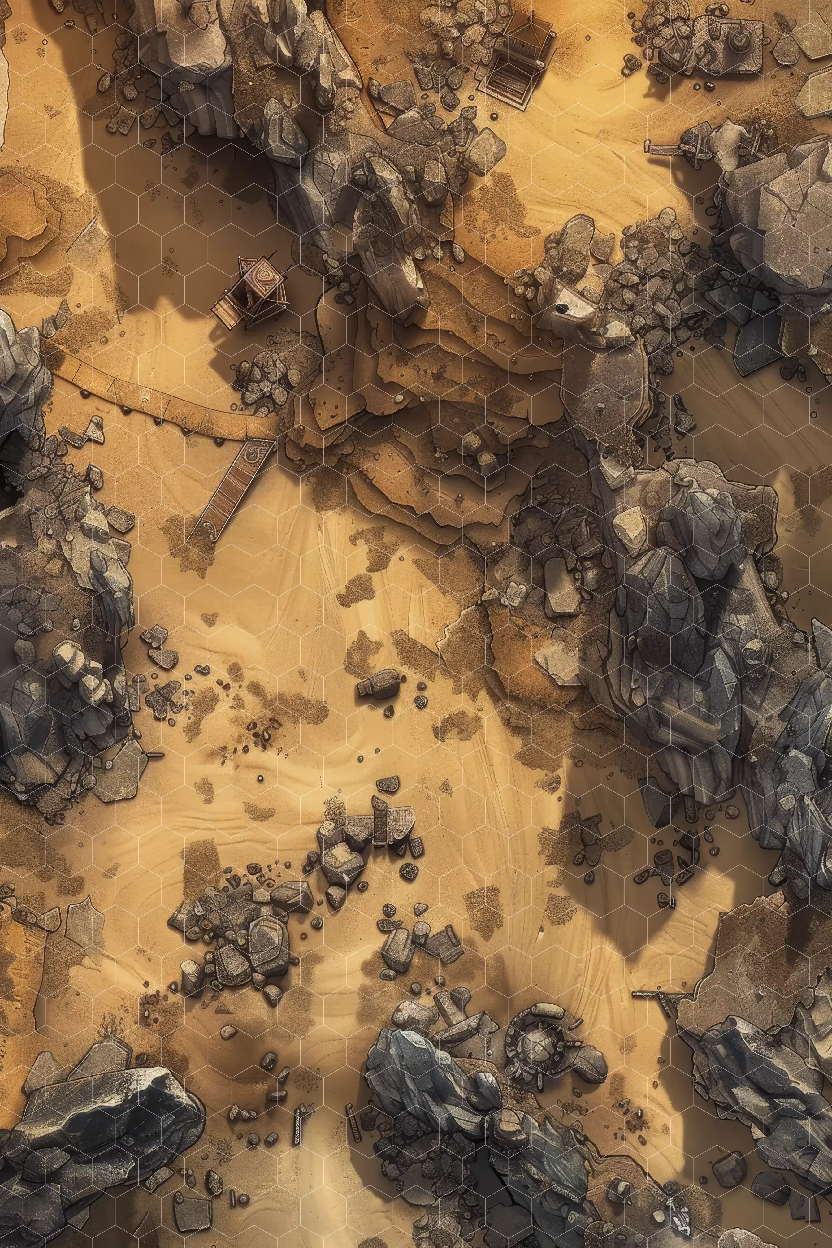 wasteland map, carte de JDR post-apocalyptique (2688×4032 pixels) — battlemap pour Roll20 et Foundry VTT.