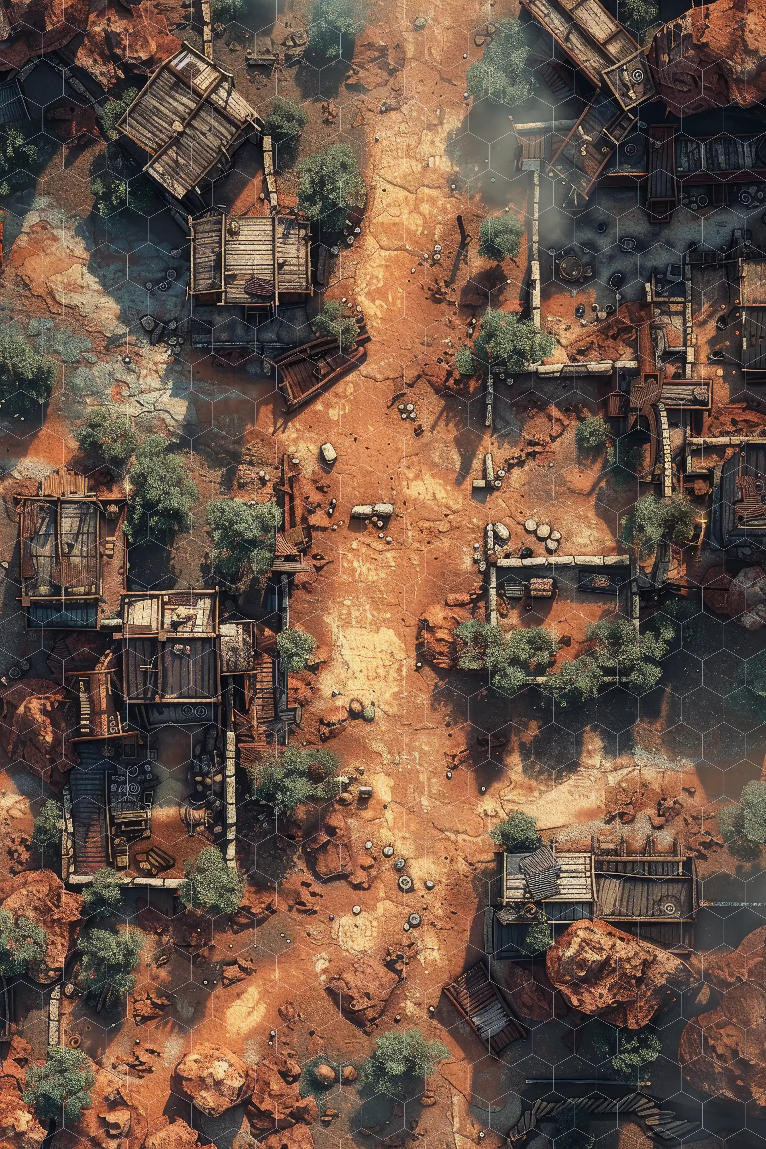 wasteland map, carte de JDR post-apocalyptique (2688×4032 pixels) — battlemap pour Roll20 et Foundry VTT.