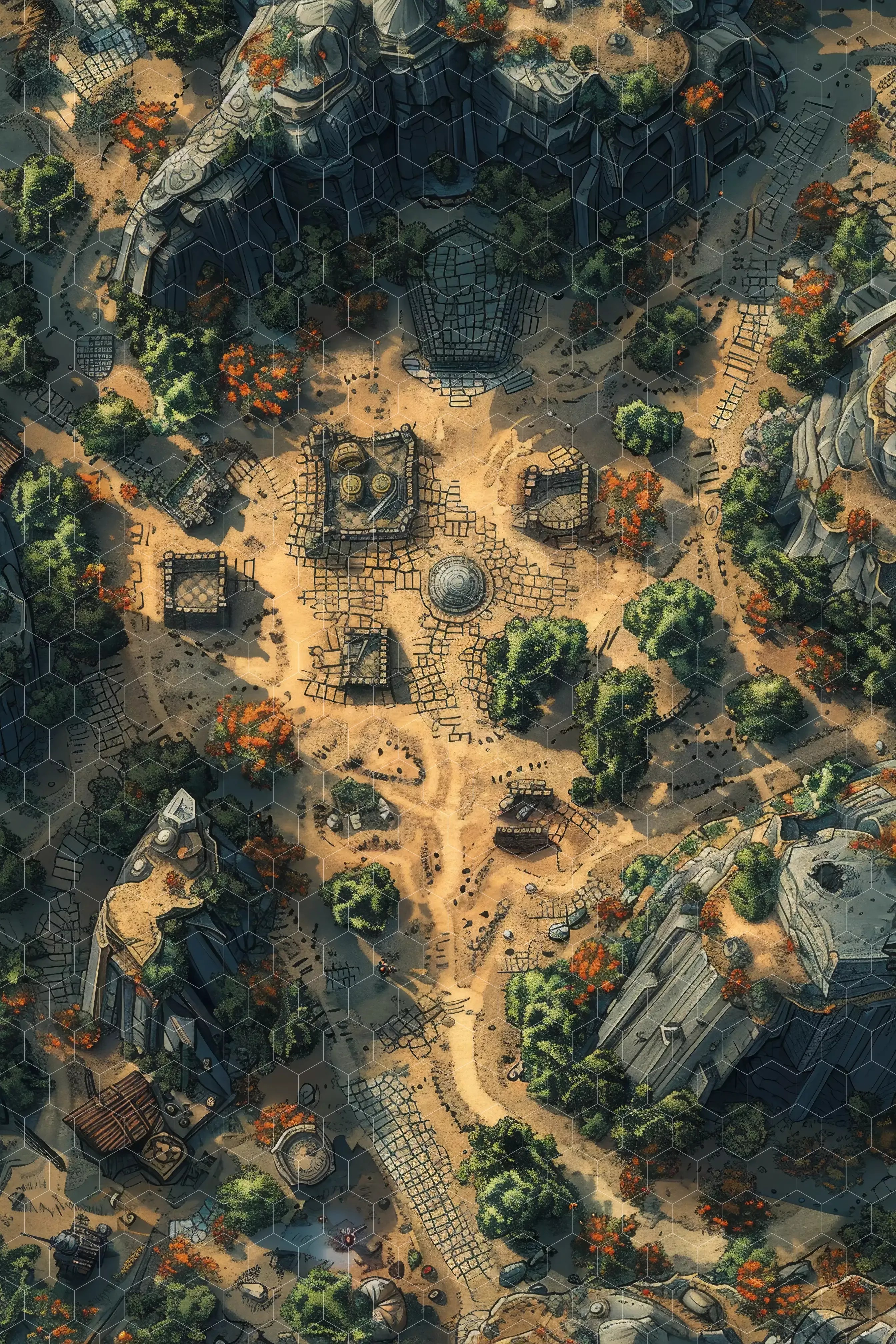 wasteland map, carte de JDR post-apocalyptique (2688×4032 pixels) — battlemap pour Roll20 et Foundry VTT.