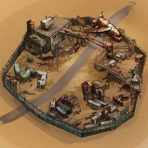 wasteland settlement map, carte de JDR post-apocalyptique (474×474 pixels) — battlemap pour Roll20 et Foundry VTT.