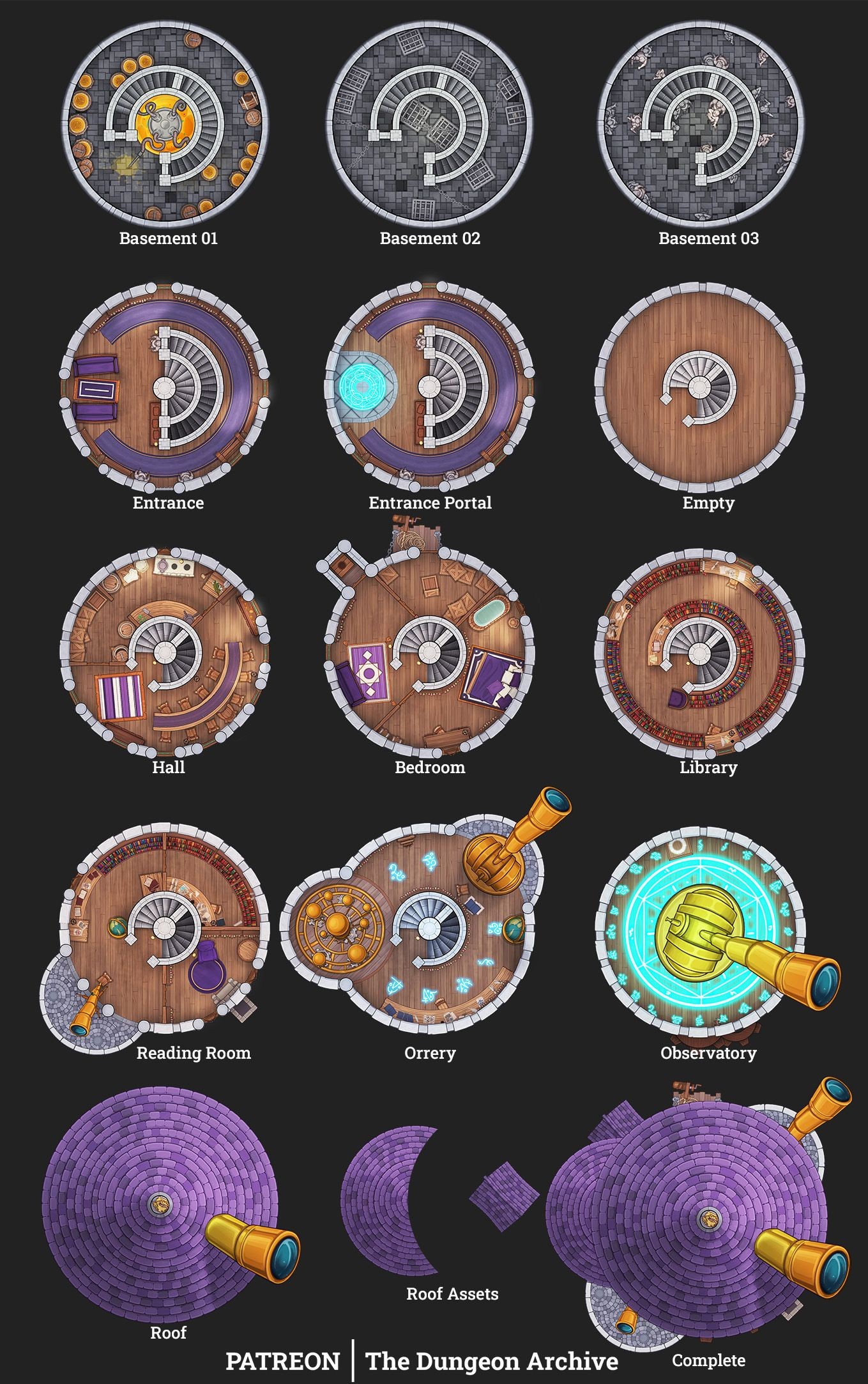 wizard tower map dnd, carte de JDR fantasy (1359×2166 pixels) — battlemap pour Roll20 et Foundry VTT.