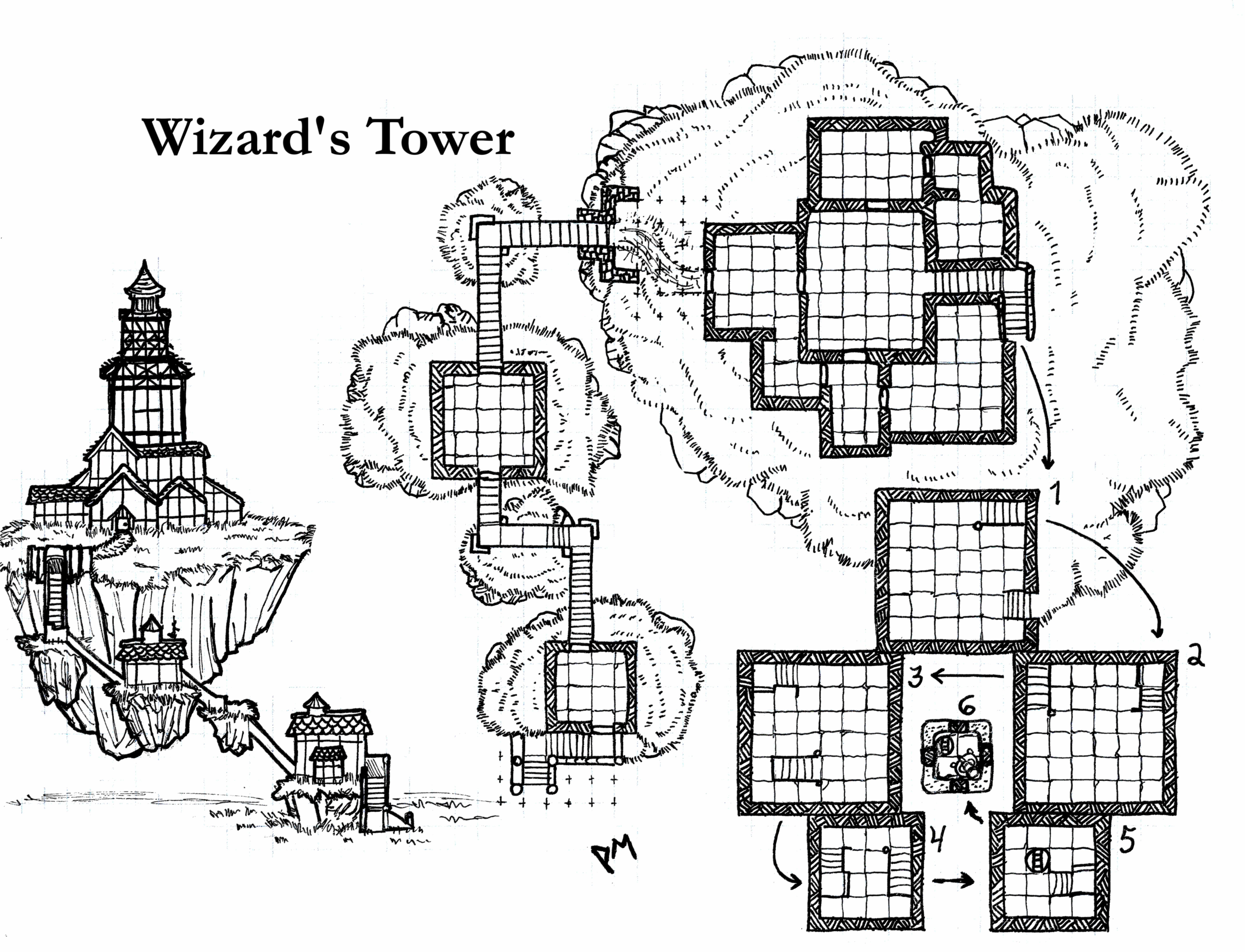 wizard tower map dnd, carte de JDR fantasy (6600×5046 pixels) — battlemap pour Roll20 et Foundry VTT.
