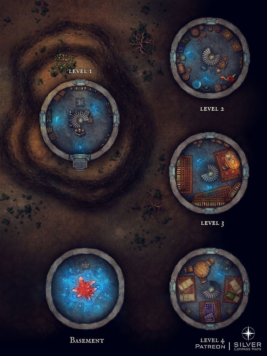 wizard tower map dnd, carte de JDR fantasy (900×1200 pixels) — battlemap pour Roll20 et Foundry VTT.